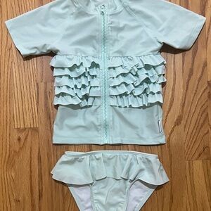 Charming Girls Ruffle Bikini Set in Light Green